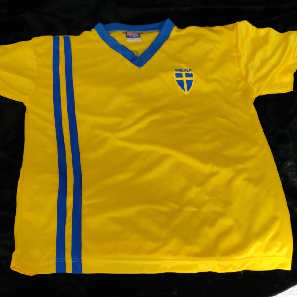 Large yellow and blue Sweden soccer jersey